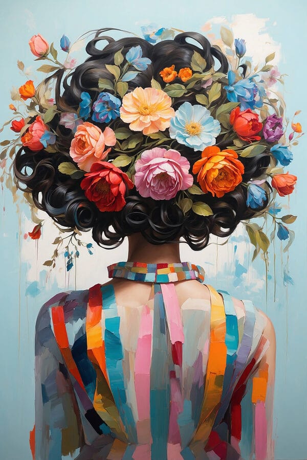 Peinture d'une femme avec des fleurs sur la tête Peinture d'une femme avec des fleurs sur la tête