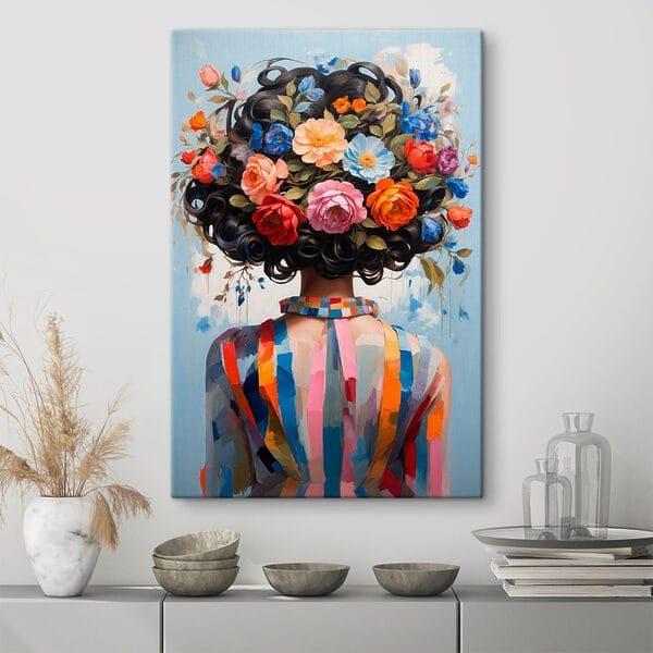 Peinture d'une femme avec des fleurs sur la tête Peinture d'une femme avec des fleurs sur la tête