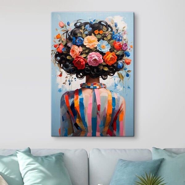 Peinture d'une femme avec des fleurs sur la tête Peinture d'une femme avec des fleurs sur la tête