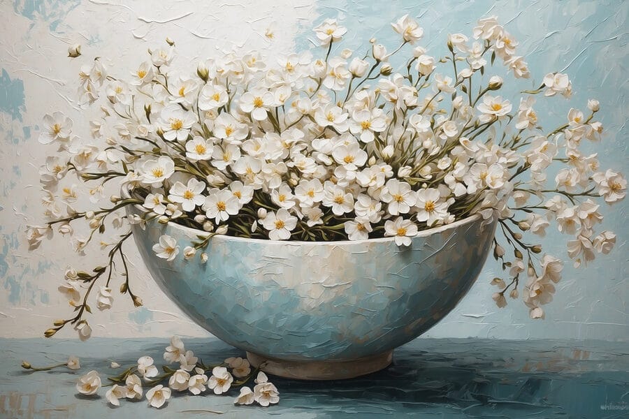 Peinture de fleurs dans un bol