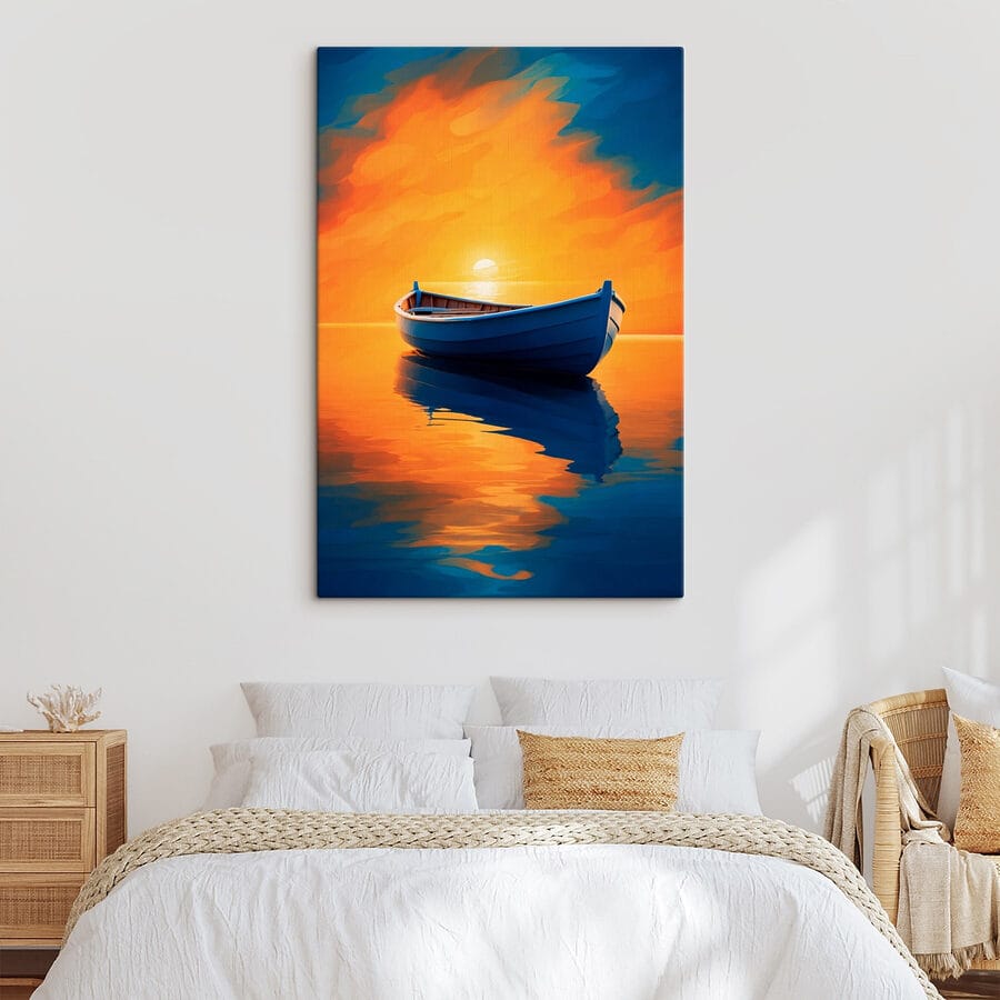 Tableaux Bateau sur l'eau avec coucher de soleil en arrière-plan – Image 2