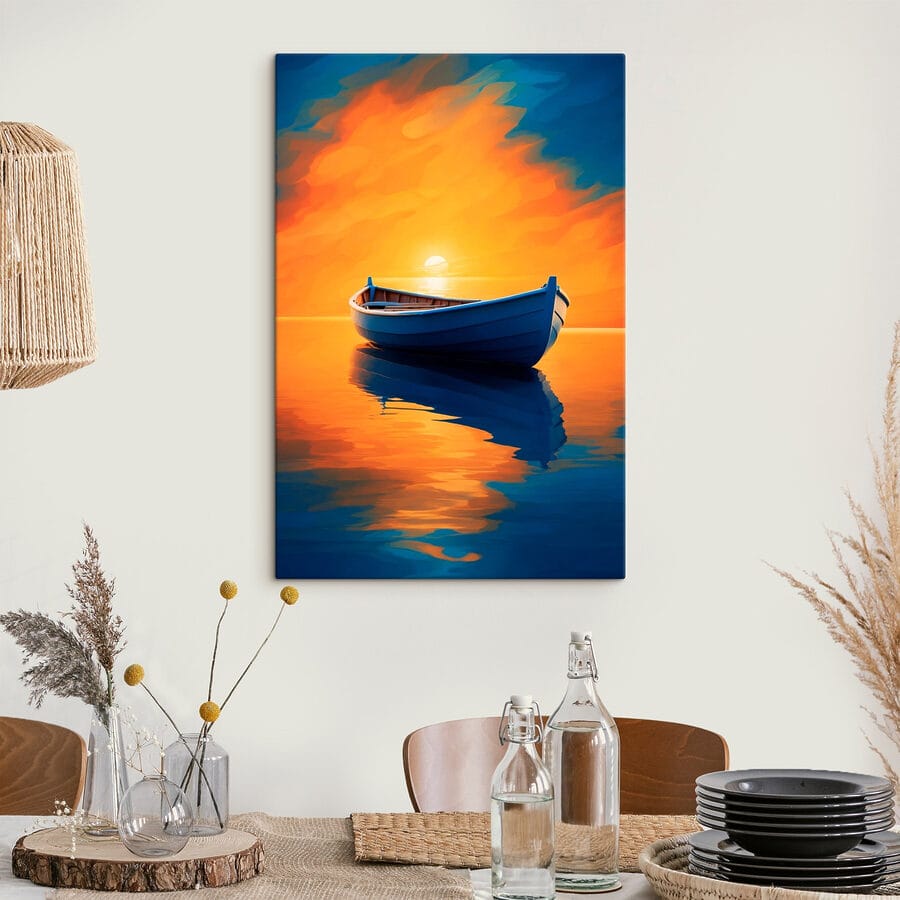Tableaux Bateau sur l'eau avec coucher de soleil en arrière-plan – Image 3