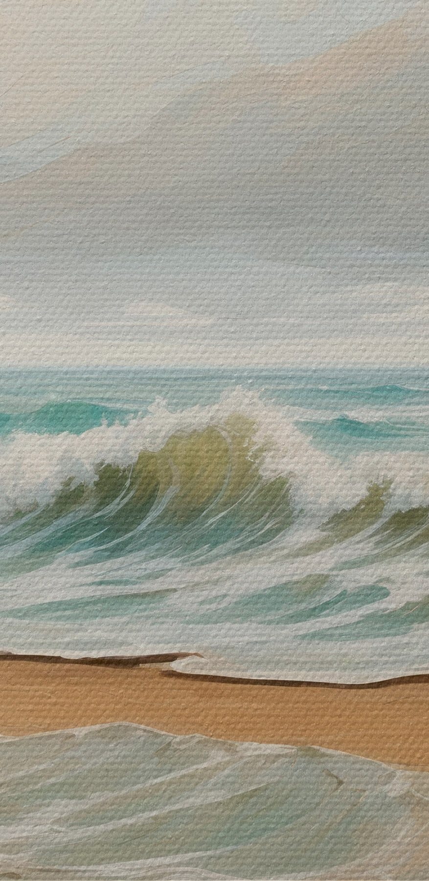 Peinture de vagues s'écrasant sur une plage