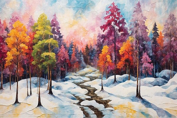 Peinture d'une forêt enneigée Peinture d'une forêt enneigée