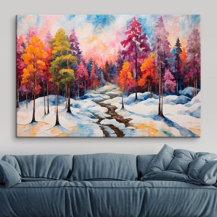 Peinture d'une forêt enneigée Peinture d'une forêt enneigée