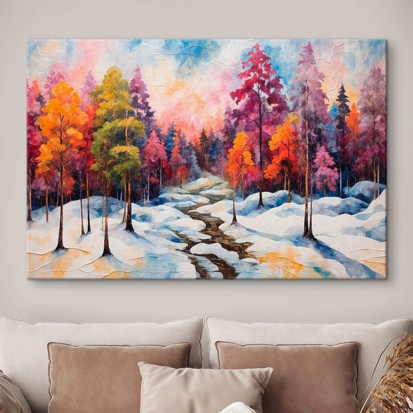 Peinture d'une forêt enneigée Peinture d'une forêt enneigée