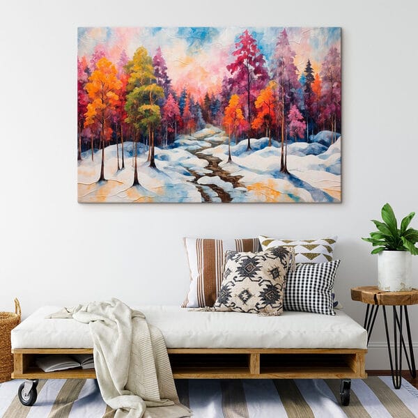 Peinture d'une forêt enneigée Peinture d'une forêt enneigée