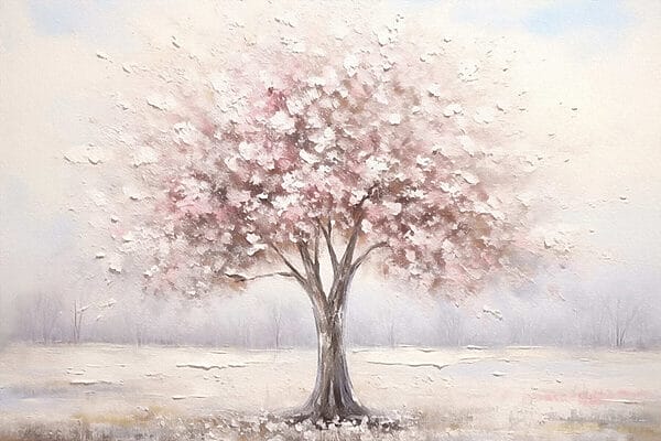 Peinture d'un arbre avec des fleurs roses Peinture d'un arbre avec des fleurs roses