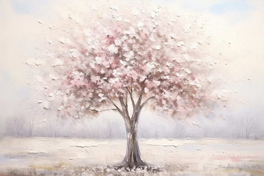 Peinture d'un arbre avec des fleurs roses Peinture d'un arbre avec des fleurs roses