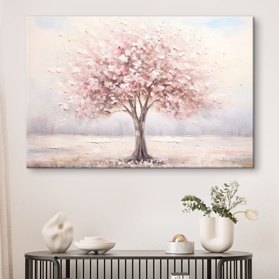 Peinture d'un arbre avec des fleurs roses Peinture d'un arbre avec des fleurs roses