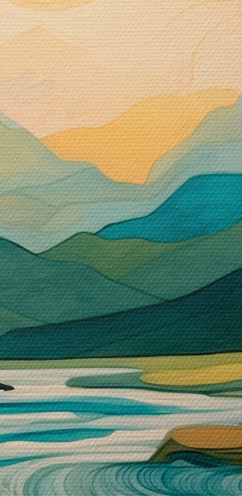 Painting of a river running through a valley