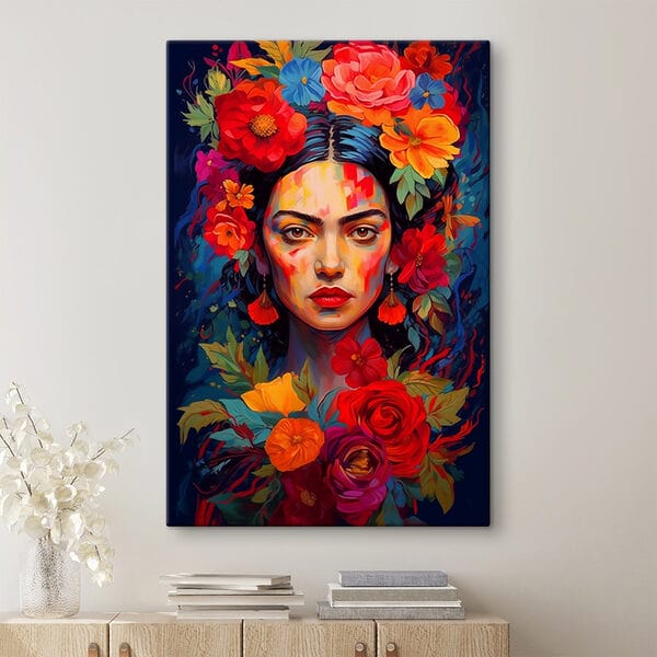 Peinture d'une femme avec des fleurs dans les cheveux Peinture d'une femme avec des fleurs dans les cheveux