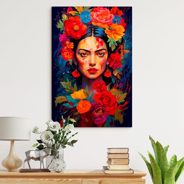 Peinture d'une femme avec des fleurs dans les cheveux Peinture d'une femme avec des fleurs dans les cheveux