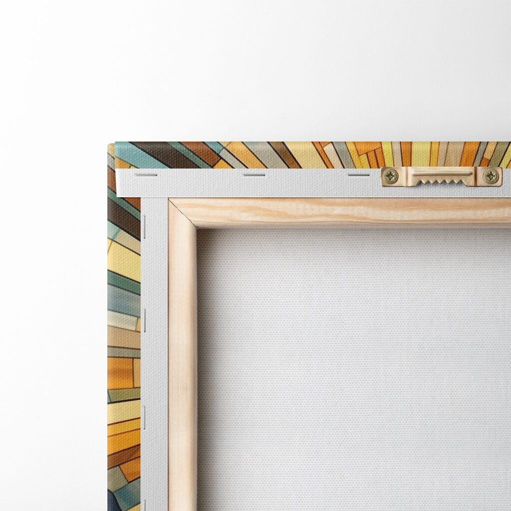 Stained glass window with a sun over a river Stained glass window with a sun over a river