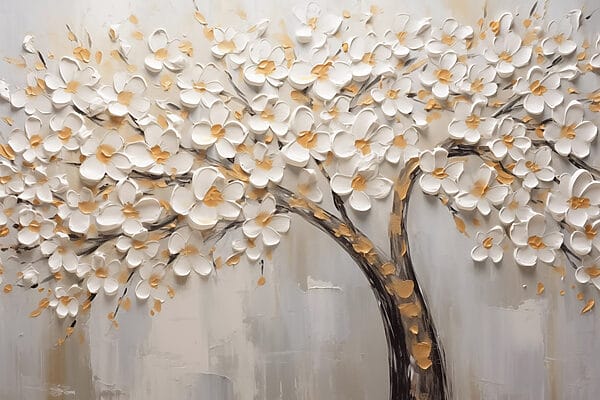 Peinture d'un arbre avec des fleurs blanches Peinture d'un arbre avec des fleurs blanches
