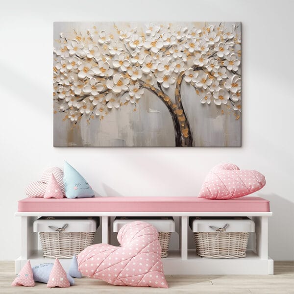 Peinture d'un arbre avec des fleurs blanches Peinture d'un arbre avec des fleurs blanches