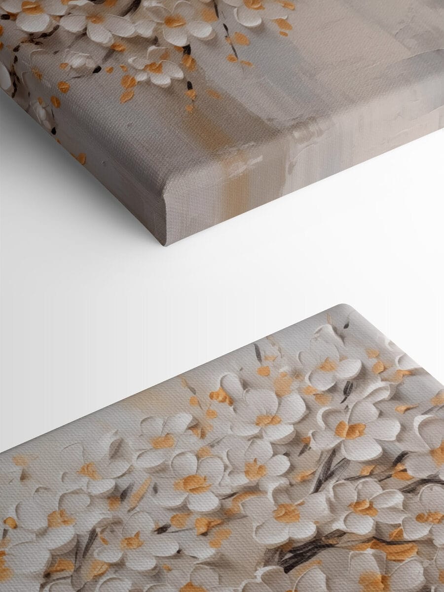 Peinture d'un arbre avec des fleurs blanches