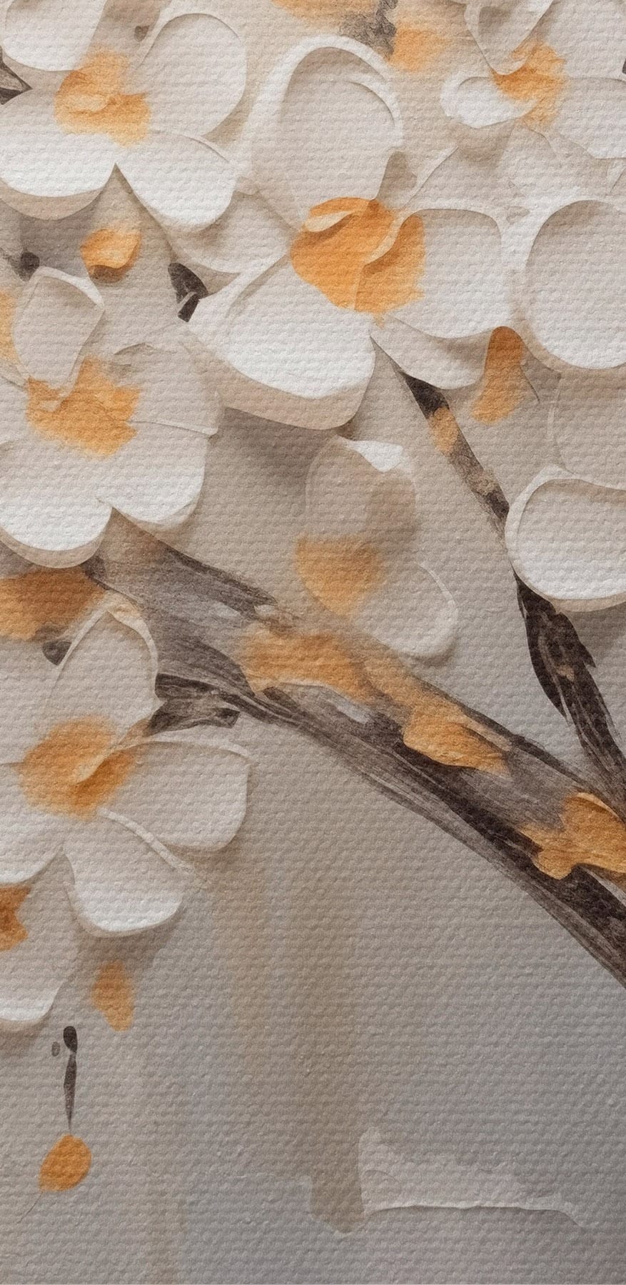 Peinture d'un arbre avec des fleurs blanches