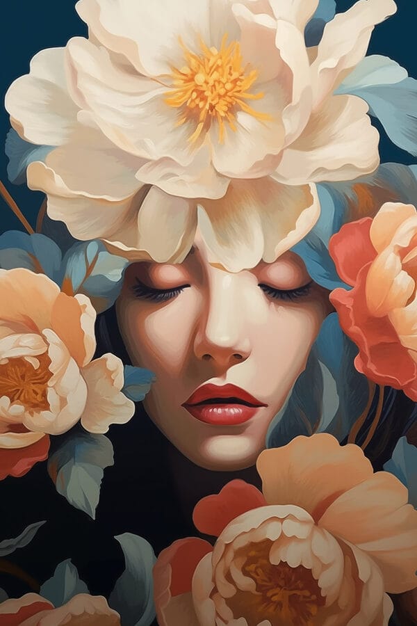 Femme avec des fleurs autour de la tête Femme avec des fleurs autour de la tête