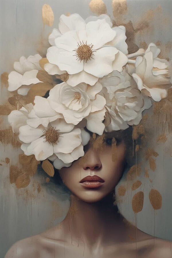 Peinture d'une femme avec des fleurs sur la tête Peinture d'une femme avec des fleurs sur la tête