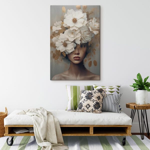 Peinture d'une femme avec des fleurs sur la tête Peinture d'une femme avec des fleurs sur la tête