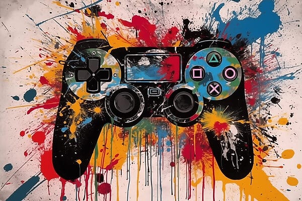 Contrôleur de jeu vidéo avec des éclaboussures de peinture Contrôleur de jeu vidéo avec des éclaboussures de peinture