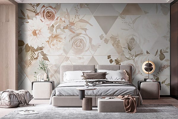 Papier peint avec des fleurs et des triangles Papier peint avec des fleurs et des triangles
