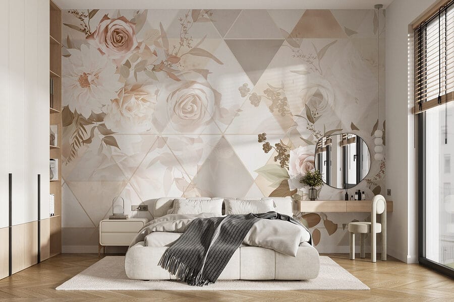 Papier peint avec des fleurs et des triangles