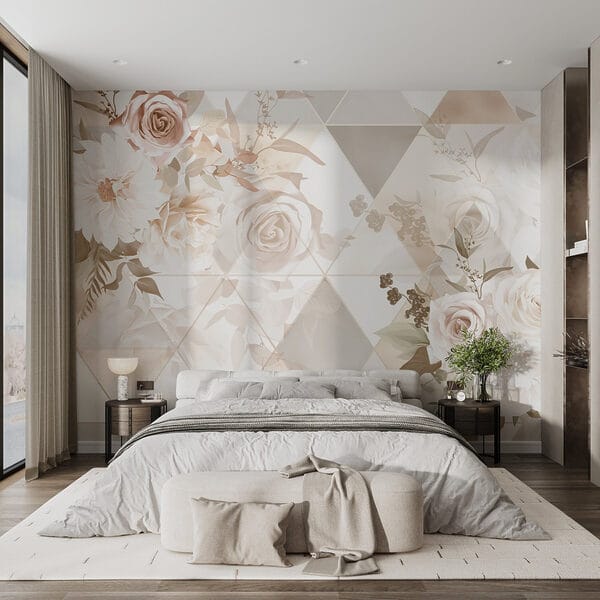 Papier peint avec des fleurs et des triangles Papier peint avec des fleurs et des triangles
