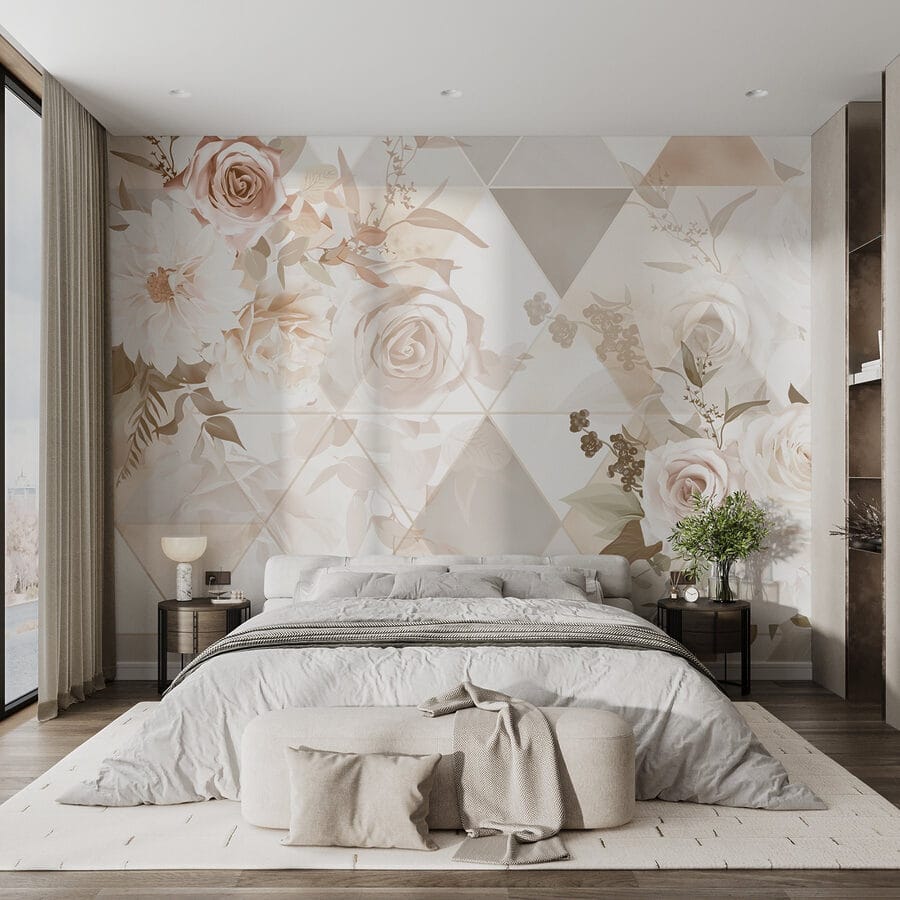 Papier peint avec des fleurs et des triangles