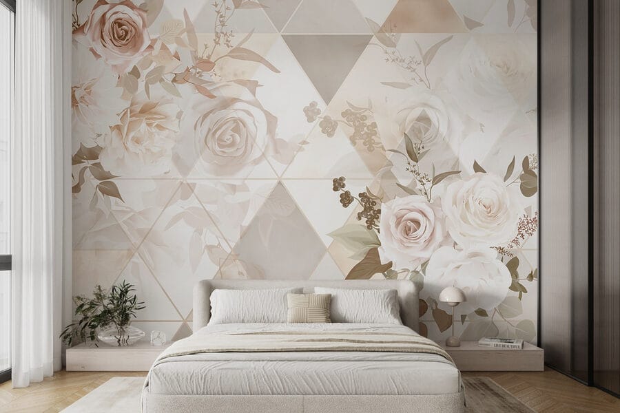 Papier peint avec des fleurs et des triangles