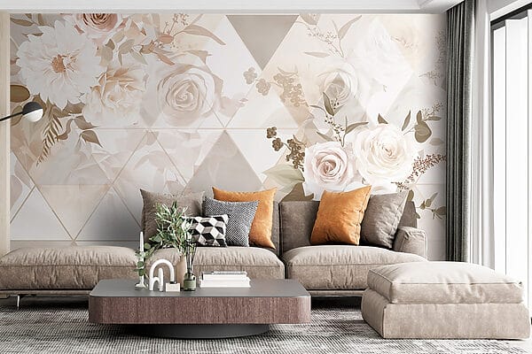 Papier peint avec des fleurs et des triangles Papier peint avec des fleurs et des triangles