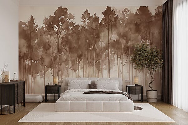 Group of trees in a foggy forest