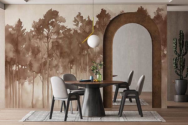 Group of trees in a foggy forest