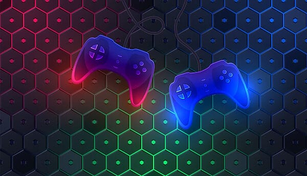 Manette de jeu sur fond d'hexagone w02904p 600x345 - Manette de jeu sur fond d'hexagone