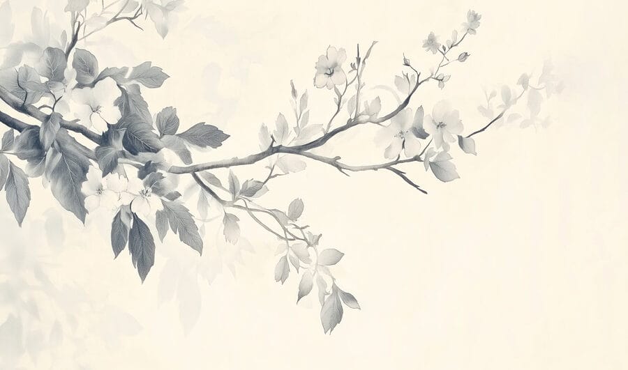 Branche avec fleurs et feuilles