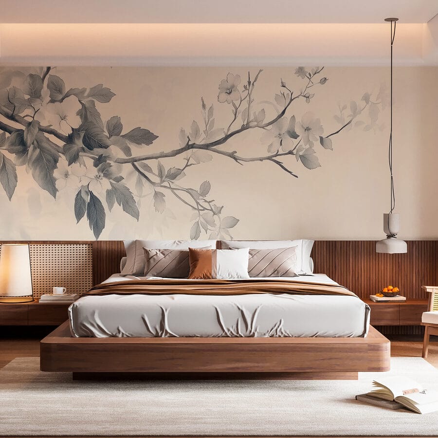 Branche avec fleurs et feuilles