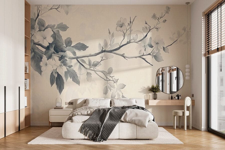 Branche avec fleurs et feuilles