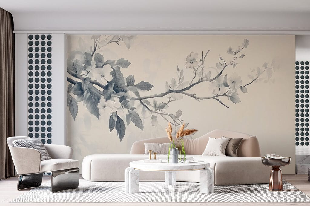 Branch with flowers and leaves