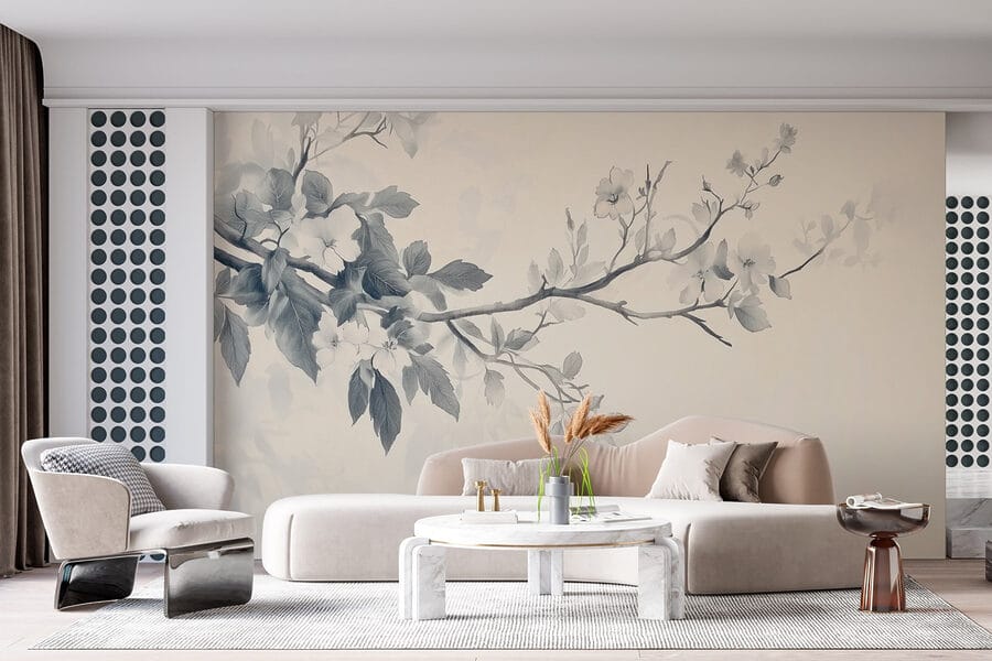 Branche avec fleurs et feuilles