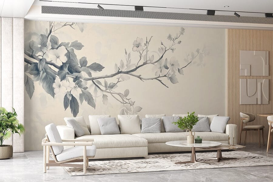Branche avec fleurs et feuilles