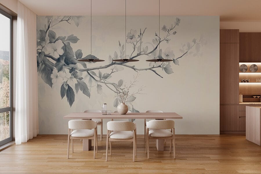 Branche avec fleurs et feuilles