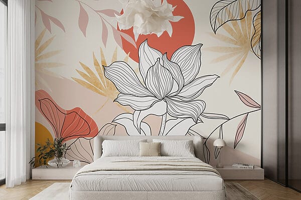 Fleur et feuilles avec soleil rouge Fleur et feuilles avec soleil rouge