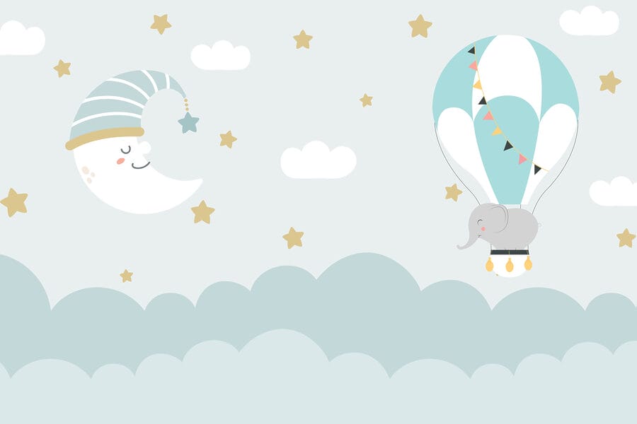 Éléphant de dessin animé et lune dans le ciel