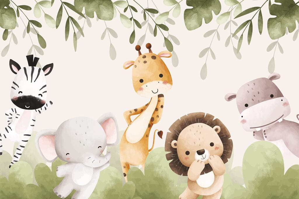 Groupe d'animaux sous des feuilles Groupe d'animaux sous des feuilles