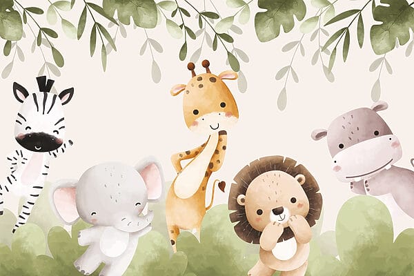 Groupe d'animaux sous des feuilles Groupe d'animaux sous des feuilles