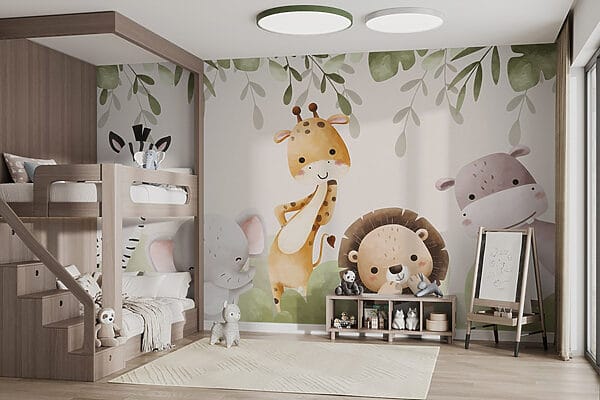 Groupe d'animaux sous des feuilles Groupe d'animaux sous des feuilles