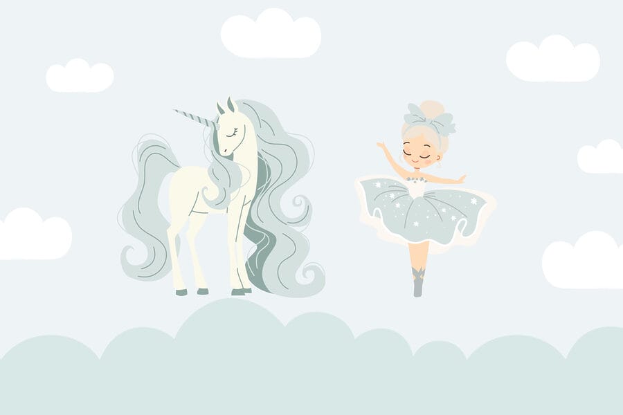 Papier peint Dessin humoristique d'une fille et d'une licorne – Image 3