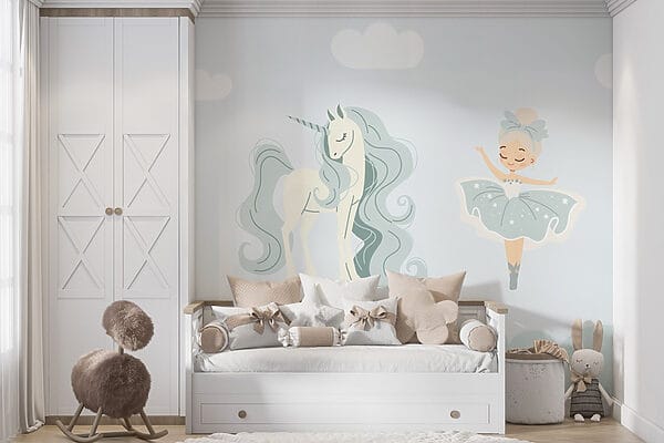 Dessin humoristique d'une fille et d'une licorne Dessin humoristique d'une fille et d'une licorne