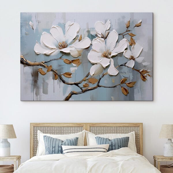 Peinture de fleurs blanches sur une branche Peinture de fleurs blanches sur une branche